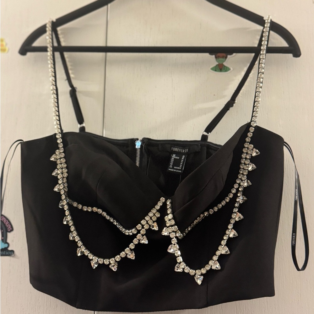 NWT. Forever 21 Black Bustier Tank Top with Silver Embellishments